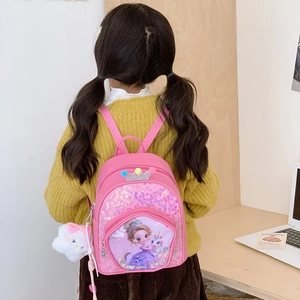 Pink sequin princess backpack for girls featuring cartoon unicorn and cute plush charm