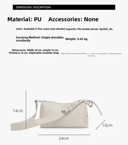 Size diagram of cream white PU tote bag showing dimensions 24x14x10cm and soft leather texture