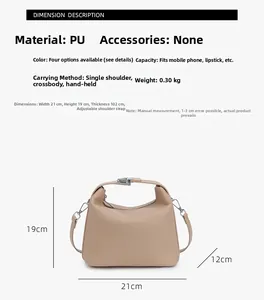 Detaillierte Maße der beigen PU-Handtasche mit 21cm Breite und 19cm Höhe für den Alltag