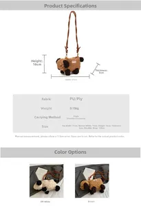 Guide des tailles pour sac chiot en peluche avec dimensions 31x16x5cm et sangle