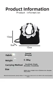 Mini sac en velours noir avec bordure dentelle, dimensions 13x13x5cm et poids 0,08kg