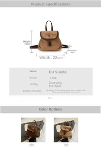 Detailed size dimensions of mini retro velvet school backpack with measurements