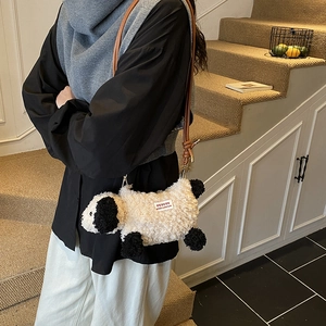 Sac bandoulière mignon en peluche mouton pour enfants avec bandoulière en cuir brun