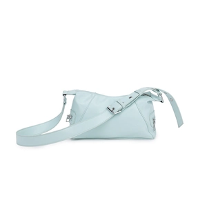 Minimalist light mint green PU leather small square crossbody bag with silver hardware