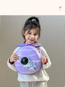 Detail of purple astronaut hardshell backpack with breathable mesh straps for kids