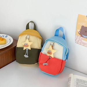 Kids Mini Crossbody Shoulder Bag Nylon Color Block With Star Plush Pendant Cute Outdoor Fashion Bag For Boys Girls