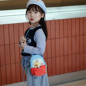 Kids color-block canvas crossbody bag with cute yellow star charm pendant