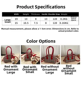 Tableau des tailles et détails des sacs à main à carreaux pour enfants avec ours
