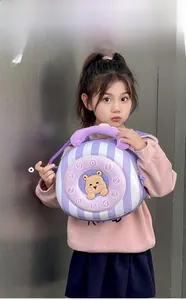 Detail of creative vintage phone design toddler backpack with cute 3D bear and plush handle