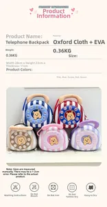 Lightweight Oxford cloth kids backpack detail with dimensions and material specs
