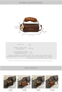 Size guide for mini faux leather crossbody pillow bag with plush handle and dimensions
