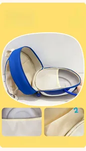 Internal view showing large capacity and mesh pocket of toddler blue bear backpack