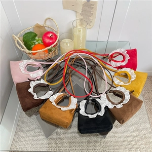 Mini Sac À Bandoulière En Daim Avec Bordure En Dentelle Blanche Style Doux Frais Sac À Main Pour Femme