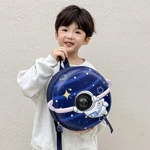 Cartoon astronaut hardshell backpack for kids with starry sky pattern and spaceman