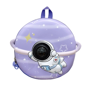 Purple astronaut space theme hardshell backpack for toddlers with 3D astronaut helmet design
