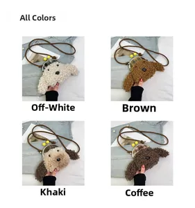Sacs à bandoulière chiot en peluche en blanc cassé, marron, kaki et couleur café