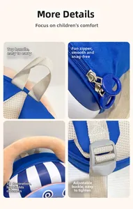 Detail view of cartoon bear backpack featuring breathable mesh and durable zipper puller