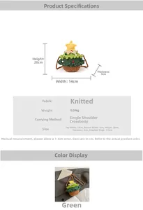 Tableau des tailles détaillé pour sac sapin de Noël au crochet avec mesures et matériel