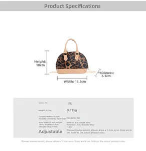 Detaillierte Größenangaben für die Leoparden-Mini-Muscheltasche mit Metallkettenriemen