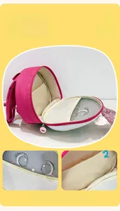 Detail of pink sequin girls backpack interior with spacious mesh pockets for toys