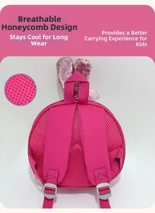 Pink girl backpack detail showing breathable honeycomb mesh back and padded shoulder straps