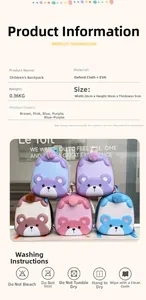 Detailed size guide for cartoon bear kids backpack with Oxford and EVA material specs