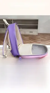 Detailed 180-degree opening view of cartoon backpack with multi-layer storage compartments