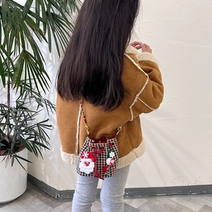 Sac seau pied-de-poule pour enfants avec Père Noël et bandoulière en chaîne