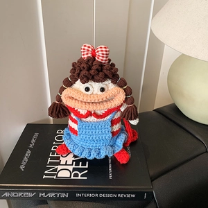 Handmade Crochet Cartoon Doll Crossbody Bag For Kids Knit Big Mouth Girl Shape Shoulder Bag Kawaii Novelty Accessory