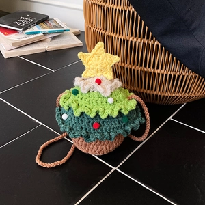Sac À Bandoulière En Crochet Pour Enfants Motif Arbre De Noël Sacoche Tricotée Dessin Animé Accessoire De Fête Pour Garçons Filles