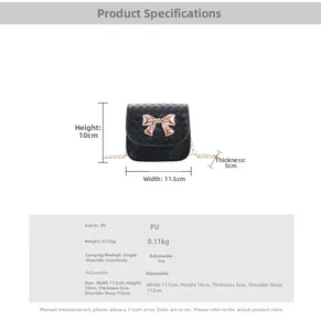 Tableau des tailles du mini sac bandoulière enfant en PU avec nœud et chaîne