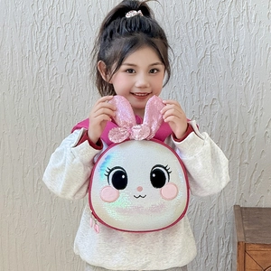 Sparkly white sequin bunny toddler backpack with cute rabbit ears for young girls