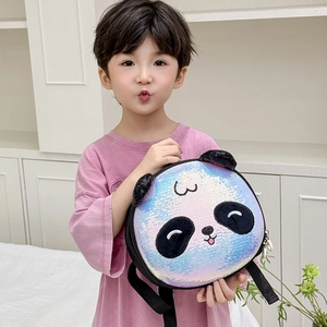 Sparkly sequin panda hardshell backpack for toddlers with cute 3D ears and colorful design