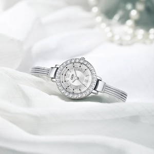 Women Quartz Watch Elegant Rhinestone Crystal Bezel Mesh Strap Round Dial Fashion Luxury Waterproof Wristwatch