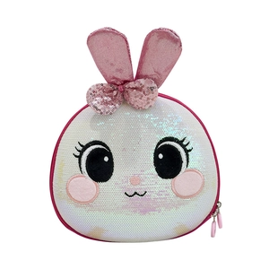 Sparkling pink rabbit sequin hard shell backpack for girls with cartoon animal ears