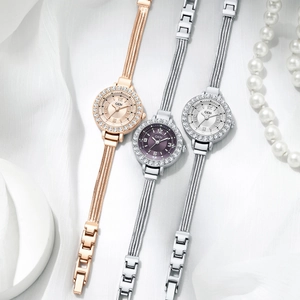 Elegant Gedi women's tassel bracelet watches with crystal bezel in three metallic colors