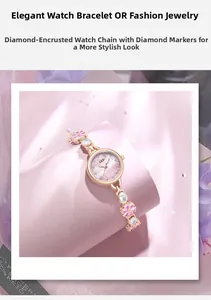 Détails d'une montre bracelet or rose avec fleurs roses et index en cristaux