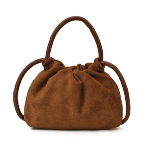 Borsa a nuvola in camoscio marrone per bambini con design a pieghe e manico annodato
