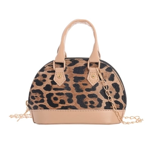 Leoparden-Kinderhandtasche mit goldener Kette und stilvollem beigem Kunstlederbesatz