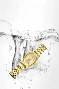 Golden oval quartz watch for women with waterproof splash test and elegant metal strap