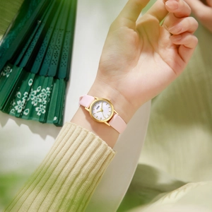 Elegant GEDI quartz watch for women with pink leather strap and gold mother-of-pearl dial