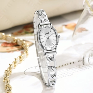 Women Quartz Watch Oval Dial Alloy Denim Style Chain Bracelet Wristwatch Elegant Fashion Timepiece Water Resistant