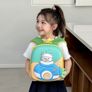 Cute green bear hard shell kids backpack with submarine cartoon design for toddlers