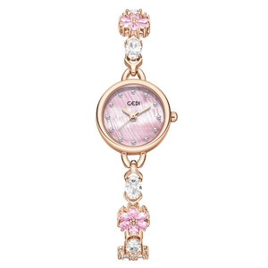 Montre GEDI luxe pour femme en or rose avec bracelet fleurs roses et cadran perle