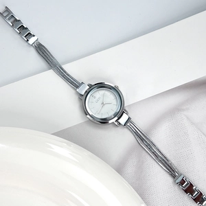 Elegant GEDI silver chain bracelet watch for women with minimalist white round dial