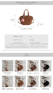 Detailed size guide and color options for the leopard print PU mini handbag with charms