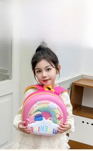 Pink 3D cartoon kids backpack with rainbow design and LED lights for girls and boys