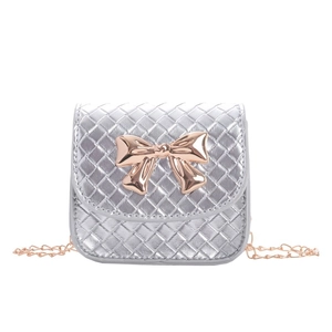 Mini sac à bandoulière argenté matelassé avec nœud en or rose et chaîne enfant