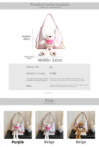 Detailed size specifications for the cute plush bear shoulder bag with PU leather fabric