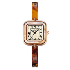 Gedi vintage small square quartz watch with amber resin chain and Roman numerals